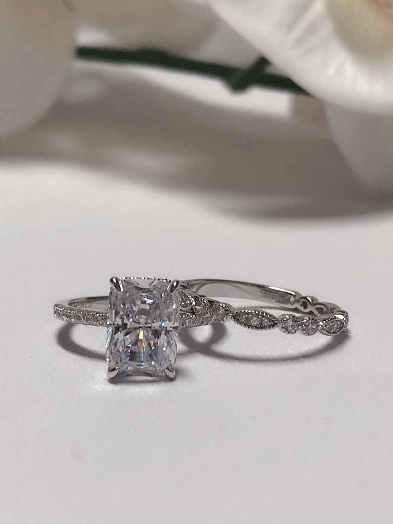 3.75 ctw Radiant Accented Solitaire Engagement Ring Man Made Diamond Simulants Sterling Silver Half Eternity Ring