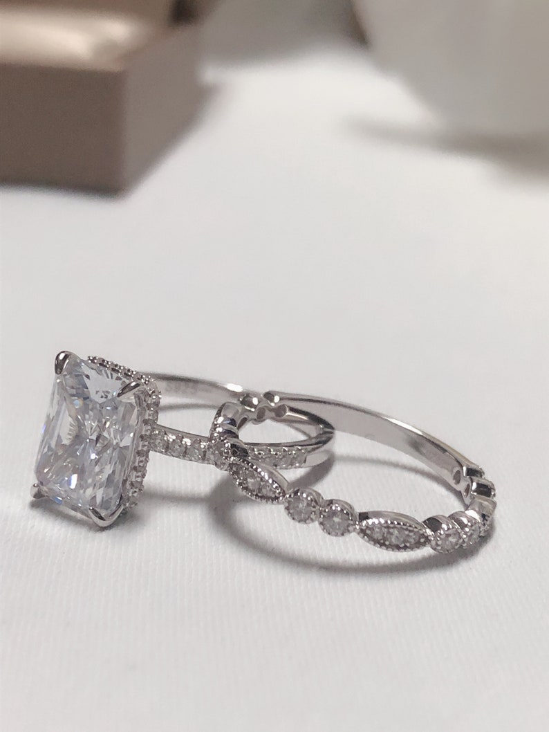 3.75 ctw Radiant Accented Solitaire Engagement Ring Man Made Diamond Simulants Sterling Silver Half Eternity Ring