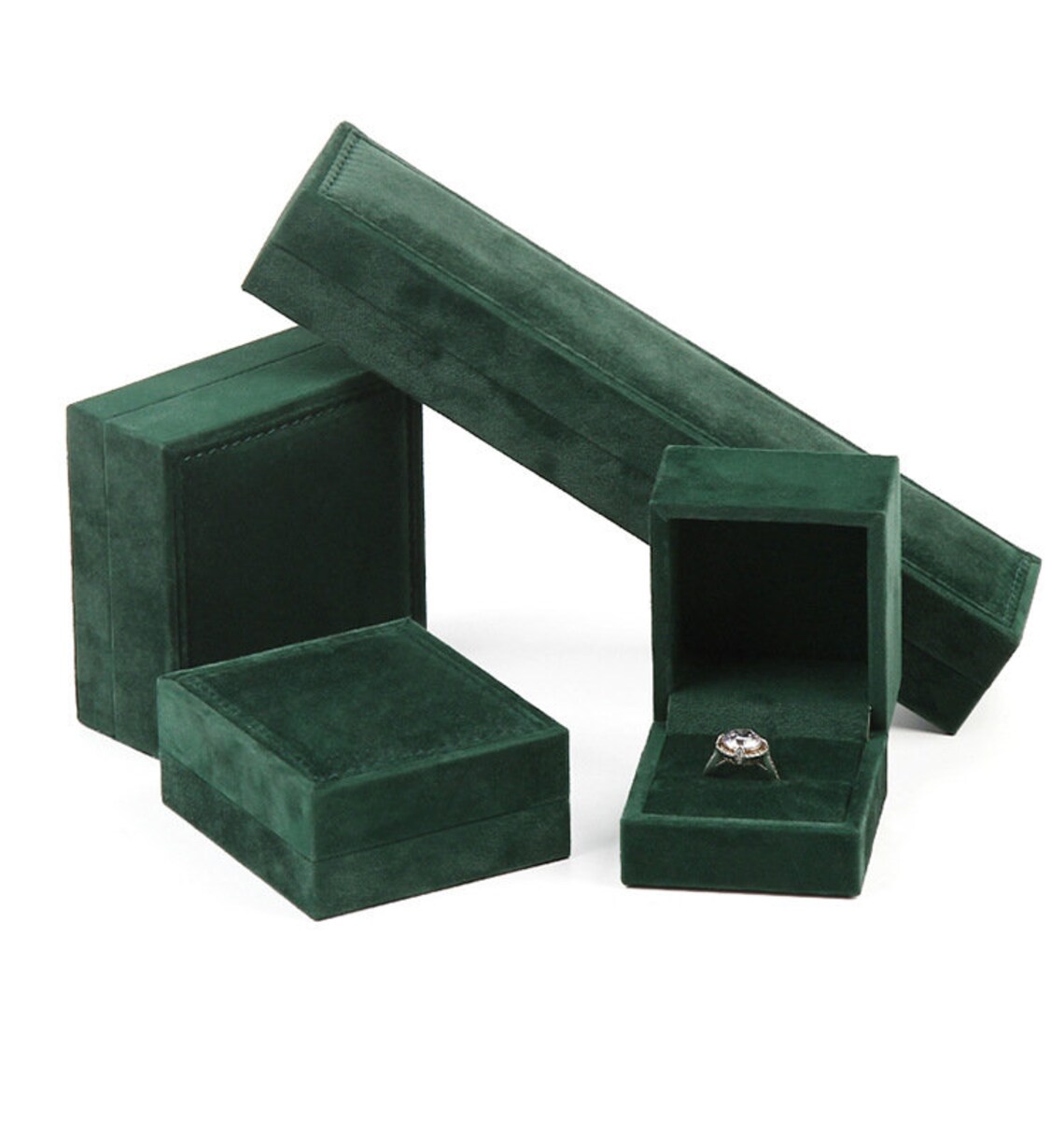 Forest Green Velvet Ring Box Wedding Ring Box Engagement Etsy