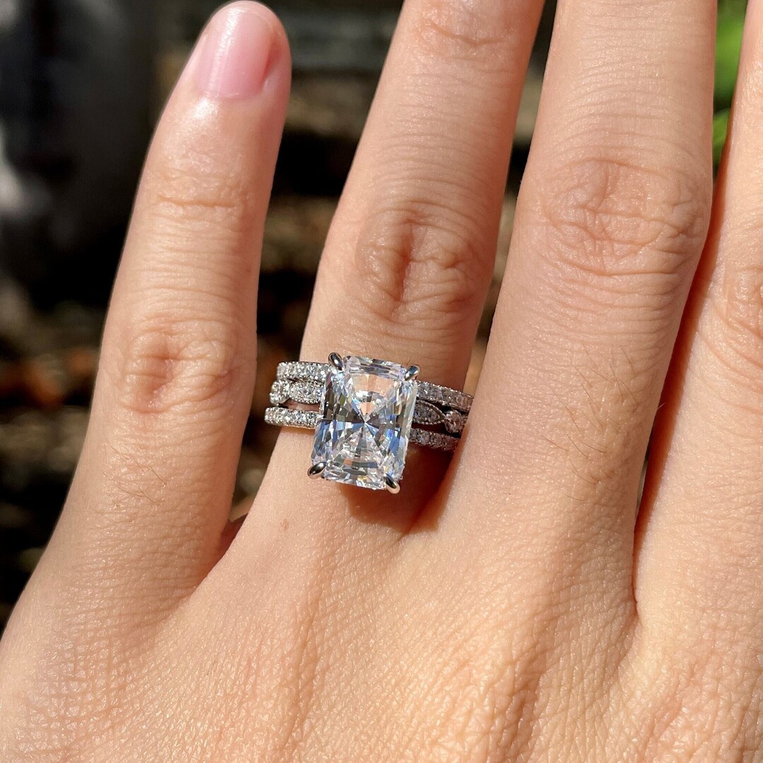 Handmade Halo Radiant Cut Eternity Wedding Band main image 1