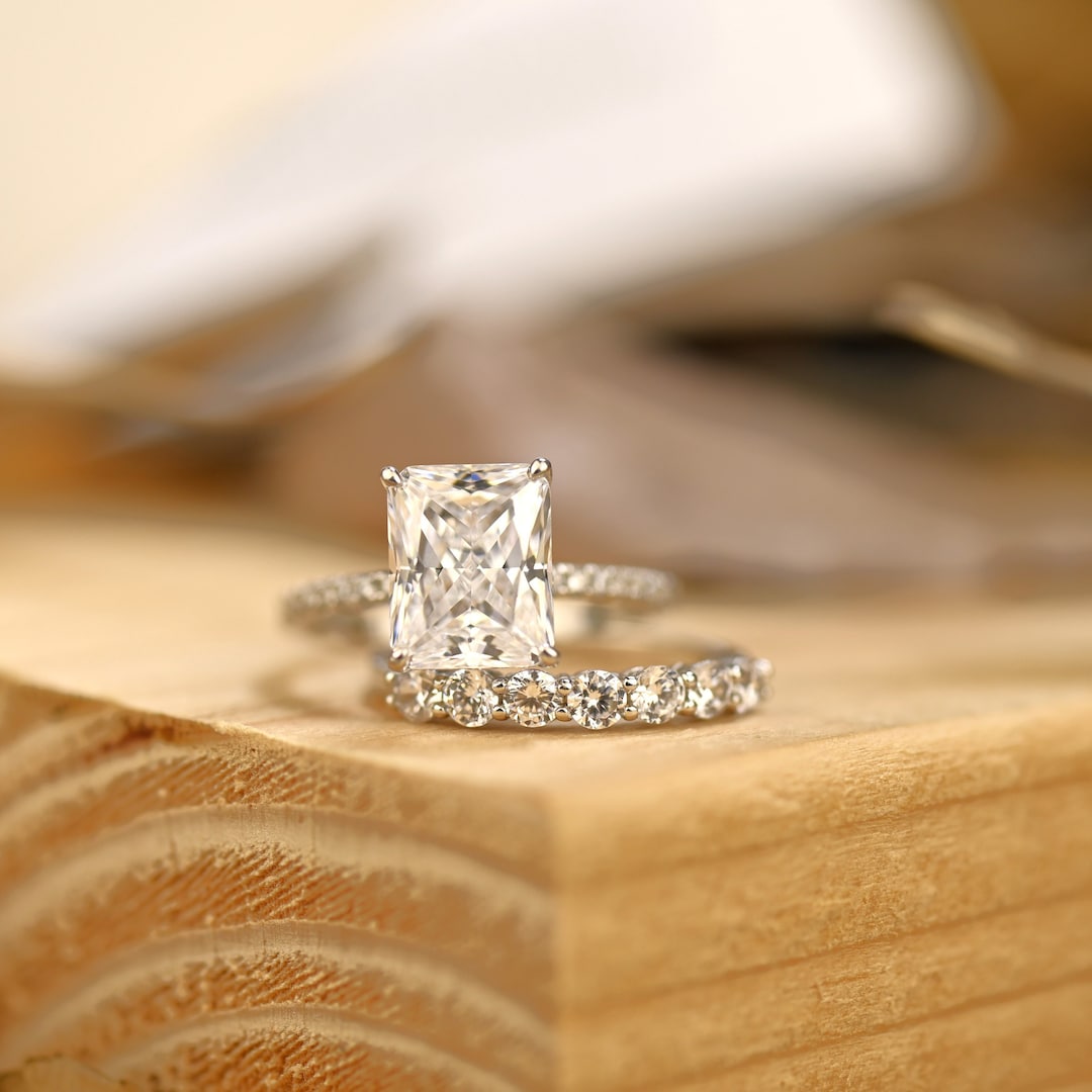 3.75ct Radiant Cut Diamond Wedding Ring Set, Eternity Band, Engagement ...
