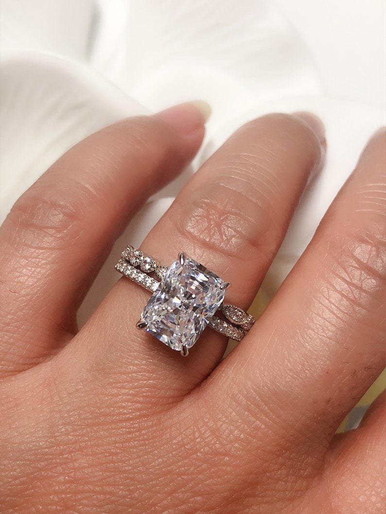 3.75 ctw Radiant Accented Solitaire Engagement Ring Man Made Diamond Simulants Sterling Silver Half Eternity Ring