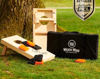 Mini Cornhole-set – Wicked Wood – ACL-godkänd – 60 x 30 cm – Med bärväska och 2x4 väskor – 100 % trä