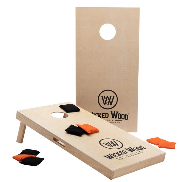 Cornhole Set - 120 x 60 cm - Cornhole Spiel - Wicked Wood - offiziell vom ACL lizenzierter Satz von Brettern - 2 x 4 Cornholebeutel