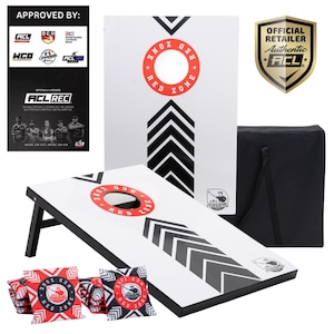Officiële cornhole-set 90 x 60 cm – rode zone – 2 cornhole-borden – 2 x 4 cornhole-tassen – inclusief draagtas – mdf – premium kwaliteit