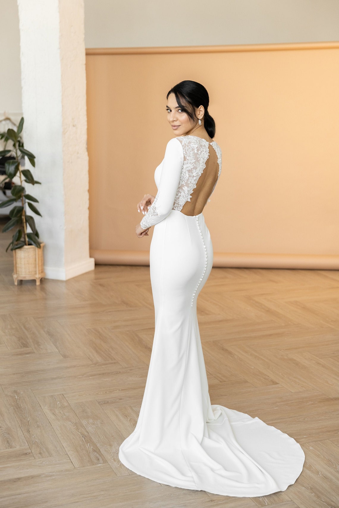 Mermaid lace wedding dress Sexy wedding dress with slit image 1