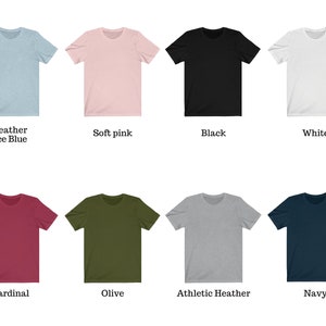May include: Ten different color t-shirts, including heather ice blue, soft pink, black, white, cardinal, olive, athletic heather, and navy.