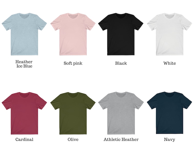 May include: Ten different color t-shirts, including heather ice blue, soft pink, black, white, cardinal, olive, athletic heather, and navy.