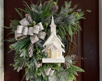 30”x24” Pine Wreath, Christmas Wreath, Church Wreath, Large Wreath, Farmhouse Wreath