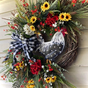 28x25 Chicken Wreath, Farmhouse Wreath, Front Door Wreath, Large Wreath, Summer Wreath, Spring Wreath, Everyday Wreath image 2