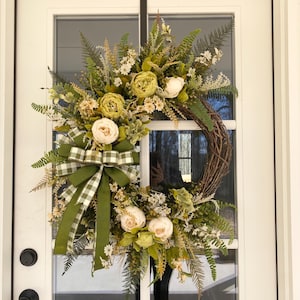 30”x24” Spring Peony Wreath, Nutural Wreath, Everyday Wreath, Farmhouse Wreath, Large Wreath, Front Door Wreath