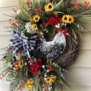 28”x25” Chicken Wreath, Farmhouse Wreath, Front Door Wreath, Large Wreath, Summer Wreath, Spring Wreath, Everyday Wreath