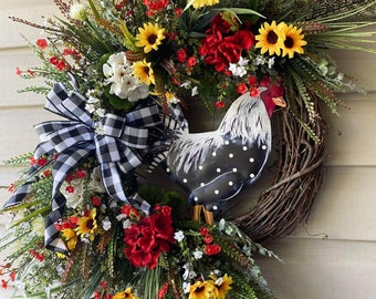 28”x25” Chicken Wreath, Farmhouse Wreath, Front Door Wreath, Large Wreath, Summer Wreath, Spring Wreath, Everyday Wreath