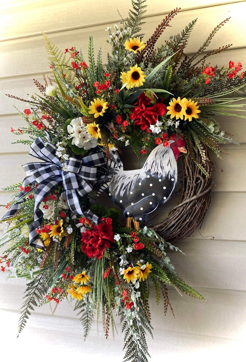 28x25 Chicken Wreath, Farmhouse Wreath, Front Door Wreath, Large Wreath, Summer Wreath, Spring Wreath, Everyday Wreath image 1