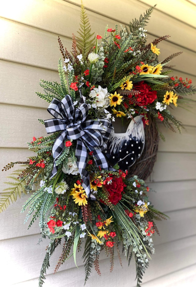 28x25 Chicken Wreath, Farmhouse Wreath, Front Door Wreath, Large Wreath, Summer Wreath, Spring Wreath, Everyday Wreath image 6