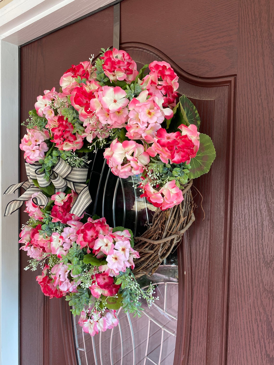 22x25 Red Geranium Wreath Front Door Wreath Summer Wreath Etsy