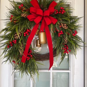28”x26” Pine Christmas Wreath, Winter Wreath, Hanging Wreath, Farmhouse Wreath, Cedar Wreath, Front Door Wreath, Hanging Bell Wreath,