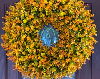 24” Fall Boxwood Wreath, Fall Wreath, Front Door Wreath, Large Wreath, Summer Wreath, Farmhouse Wreath, Wall Hanging