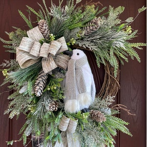 30”x24” Winter Wonderland Wreath, Penguin Wreath, Christmas Wreath, Front Door Wreath, Large Wreath