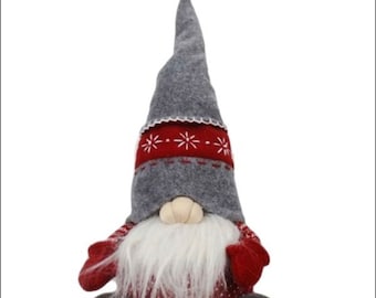 14" Sitting Gnome - Grey / Red / White