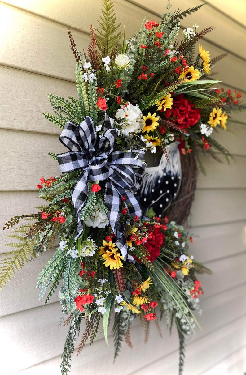 28x25 Chicken Wreath, Farmhouse Wreath, Front Door Wreath, Large Wreath, Summer Wreath, Spring Wreath, Everyday Wreath image 5