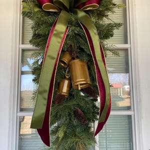 RXMORI Christmas Teardrop Door Swag,Black White Plaid Bow Eucalyptus