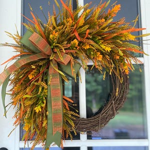 28”X28” Orange Fall Bead Grass Wreath