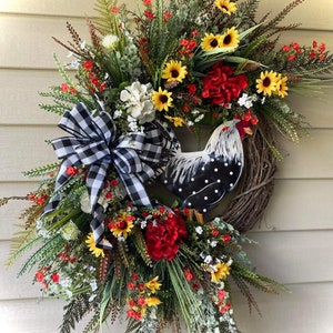 28x25 Chicken Wreath, Farmhouse Wreath, Front Door Wreath, Large Wreath, Summer Wreath, Spring Wreath, Everyday Wreath image 4