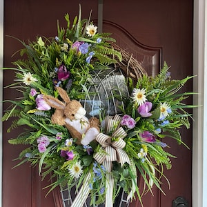30”x28” Spring Easter Wreath, Tulip Wreath, Easter Wreath, Bunny Wreath, Everyday Wreath, Neutral Wreath, Greenery Wreath, Summer Wreath