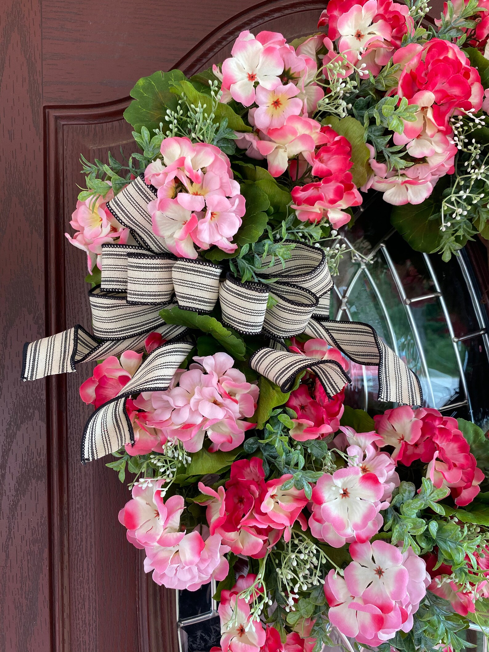 22x25 Red Geranium Wreath Front Door Wreath Summer Wreath Etsy