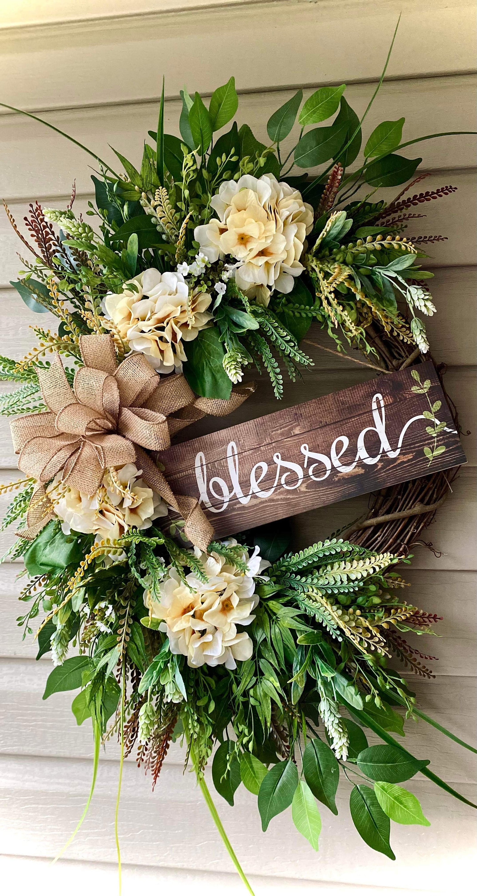 28”x23” Spring Everyday Wreath, Farmhouse Wreath, Everyday Wreath, Front Door Wreath, Large Wreath, Greenery Wreath, Hydrangea Wreath