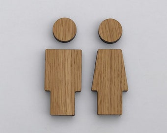 Small toilet sign, WC, man woman sign, male female sign, solid oak wood, bathroom, washroom