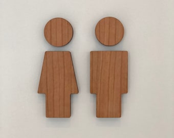 Toilet sign, WC, man woman sign, male female sign, solid cherry wood, bathroom, washroom