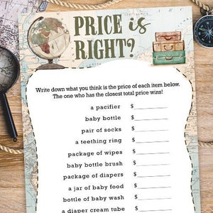 Price Is Right Baby Shower Game / Travel Themed /Around the World / Vintage Old Map