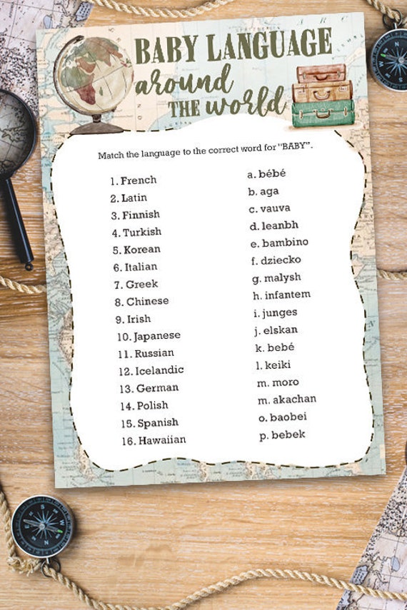 Baby Language Around The World Baby Shower Games Card Travel Etsy