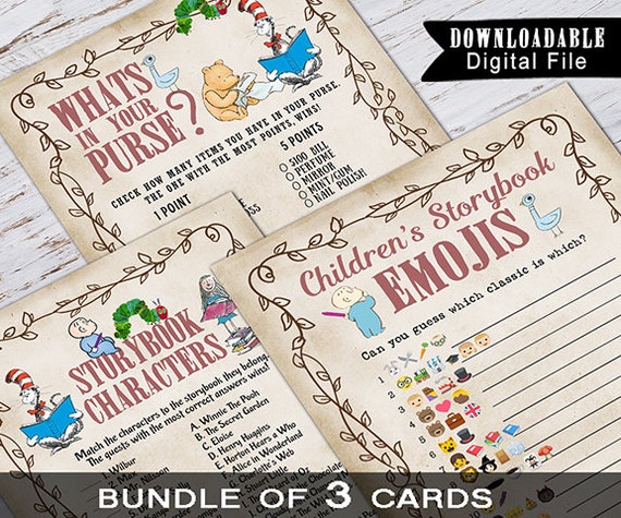 Editable Storybook Baby Shower Games Bundle Book Baby Shower