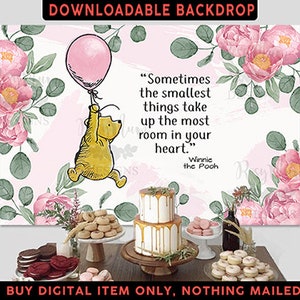 Digital Printable Backdrop Banner /Classic Winnie The Pooh holding balloon/ Baby Shower Birthday/ Instant Download