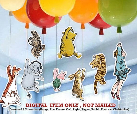 vintage pooh balloon decor Classic Winnie the Pooh characters digital file