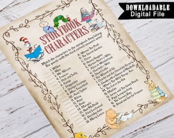 Character Match Baby Shower Spiele / Märchenbuch / Bibliothek / Kinderbuch / Classic Book Themed