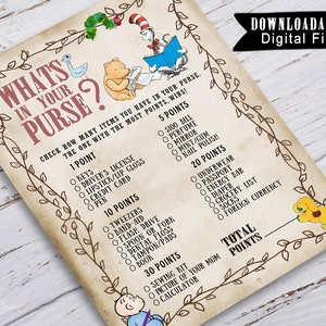 What's In Your Purse Baby Shower Games / Storybook /Library / Children's Book / Classic Book Themed
