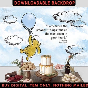Digital Printable Backdrop Banner /Classic Winnie The Pooh holding balloon/ Baby Shower Birthday/ Instant Download