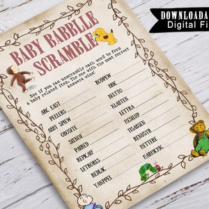 Babble Scramble Words Baby Shower Games / Storybook /Library / Children&#39;s Book / Classic Book Themed