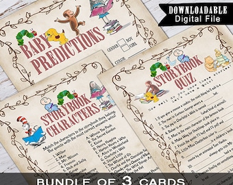 Märchenbuch Baby Shower Spiele Pack Bundle / Character Match / Storybook Quiz / Baby Prediction / Bibliothek thematisiert / Kinderbuch Thema