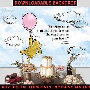 Digital Printable Backdrop Banner /Classic Winnie The Pooh holding balloon/ Baby Shower Birthday/ Instant Download