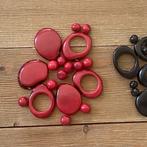 NEW! Tagua Nut Beads for Bracelets, Red and Black Tagua Beads and Acai Seeds,  Colombian Beads, Jewelry Making, DIY Tagua Bracelet
