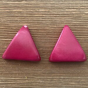 Tagua Triangles, Fuchsia Tagua Beads, Colombian Seeds, Geometric Tagua Beads, Craft Supplies, Jewelry Supplies, 2 Pieces