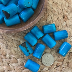 Blue Tagua Nut Barrels, Blue Tagua Cylinders, Tagua Tubes, Colombian Seeds, Jewelry Making, Jewelry Supplies, Pack of 4 Pcs