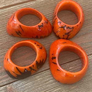 Orange Tagua Donuts, Large Tagua Donuts, Focal Point Beads, Colombian Seeds, Tagua Jewelry, Jewelry Making, Jewelry Supplies, Pack of  4