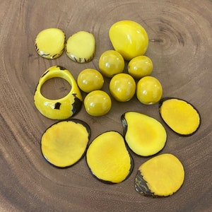 Tagua and Bombona Seeds, Sunshine Yellow Beads, Colombian Seeds, Tagua Donut, Tagua Slices, Bombona Seeds, Jewelry Supplies, Pack of 15 Pcs
