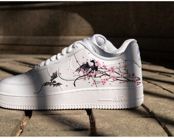 Custom Air Force 1, HandPainted Dragon Custom AF1, Cherry Blossom Air Force, Customize Flower Shoes, Air Force Ones